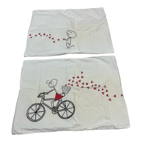 Human Touch Pillow Case Set Standard  Hit by Love Whimsical Bicycle Stick Figure - Picture 1 of 11